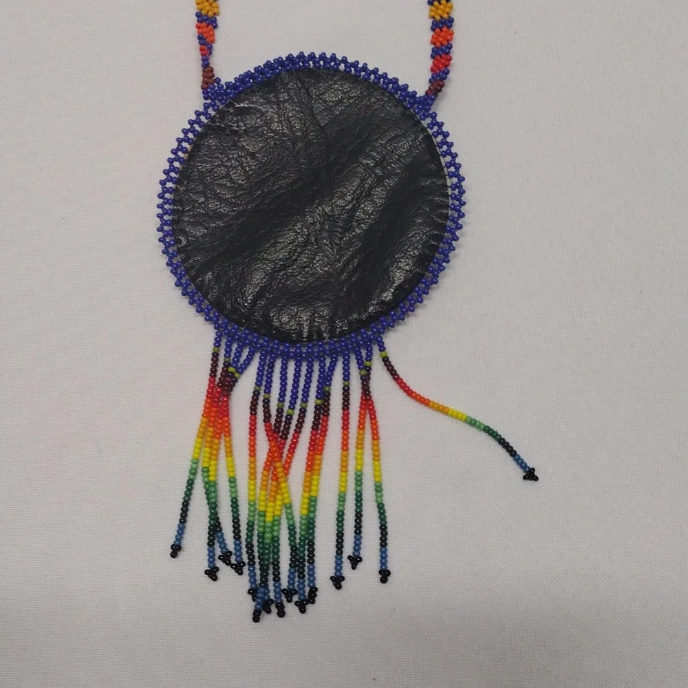 Beaded Pouch Pocket Necklace Colorful Sun - Picture 5 of 8